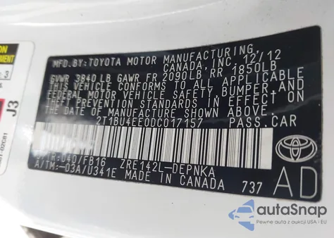 2013 Toyota Corolla Le/Le Special Edition from USA, damaged, VIN 2T1BU4EE0DC017157